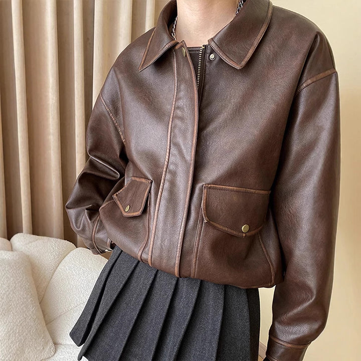 Damen Kunstlederjacke mit praktischen Taschen und modischem Schnitt Drune