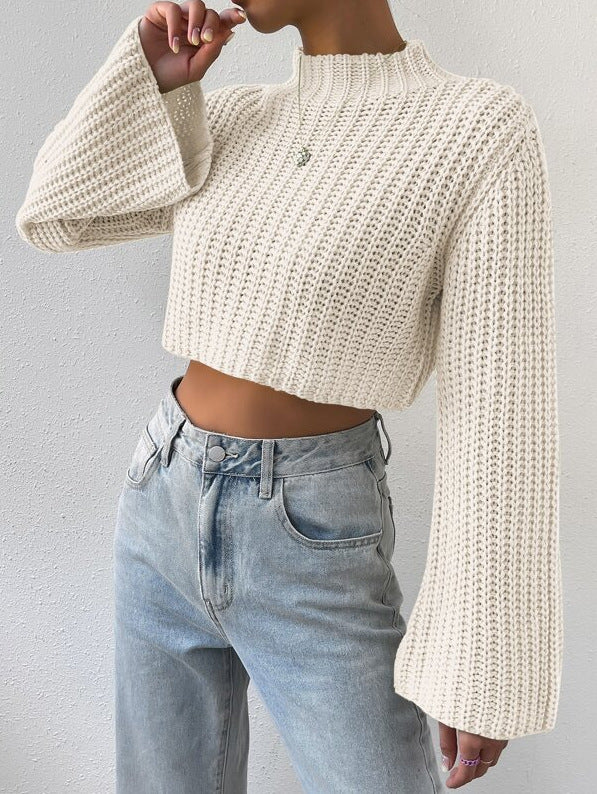 Damen lässiger Crop-Pullover mit weitem Arm und strukturiertem Design Drune