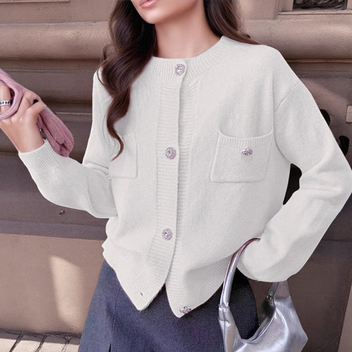 Drune | Strickjacke Wollmischung Lockere Passform Knöpfe Dekorative Taschen