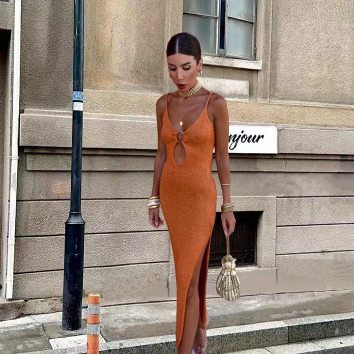 Damen Elegant geschnittenes Maxikleid mit Schlitzdetail Drune