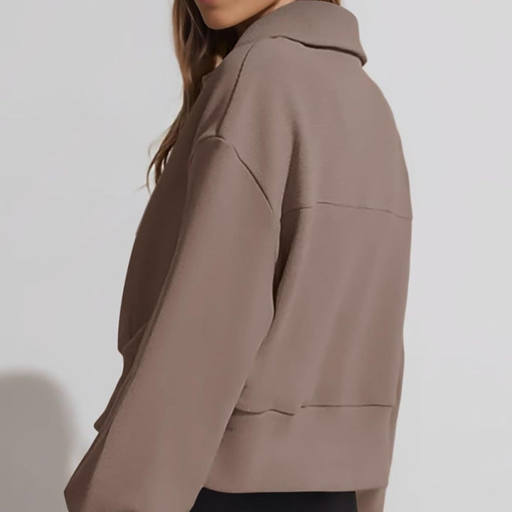 Damen sportlicher Zip-Pullover mit hohem Kragen Drune
