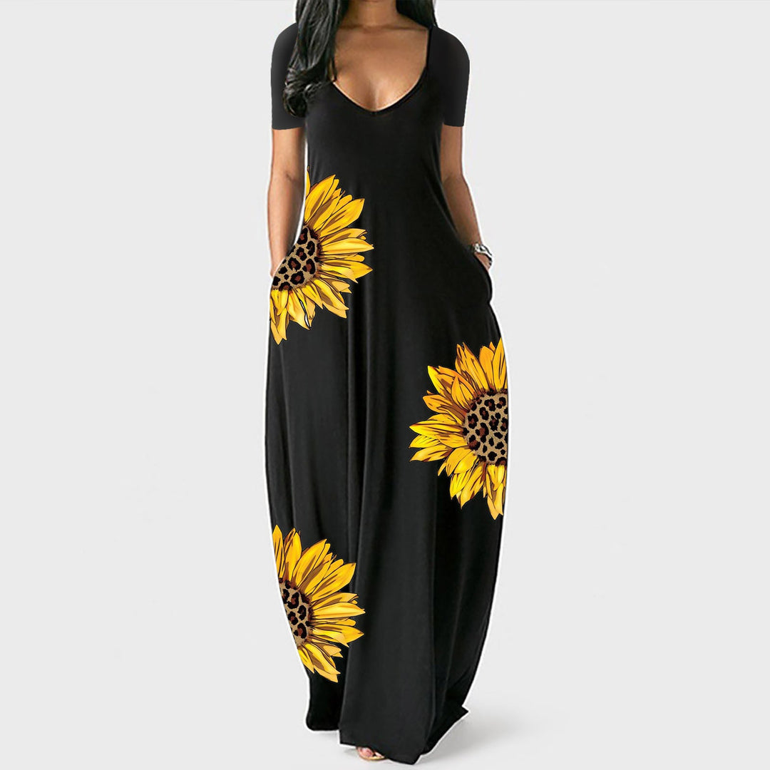 Damen Maxikleid mit floralen Akzenten und praktischen Taschen Drune