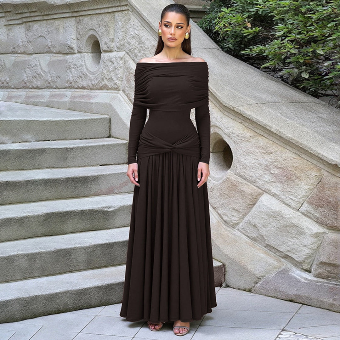 Damen Elegantes Langkleid mit gekreuztem Tailleneinsatz und schulterfreiem Ausschnitt Drune