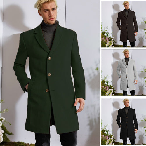 Herren eleganter Langmantel mit goldenen Knöpfen und klassischem Schnitt Drune