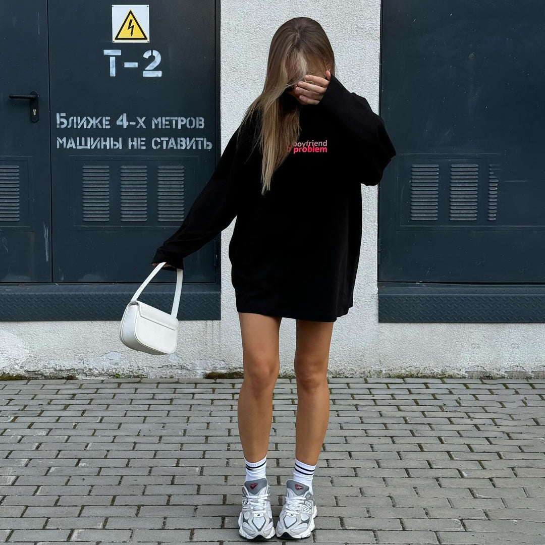 Damen Oversized Sweatshirt mit kreativem Statementprint Drune