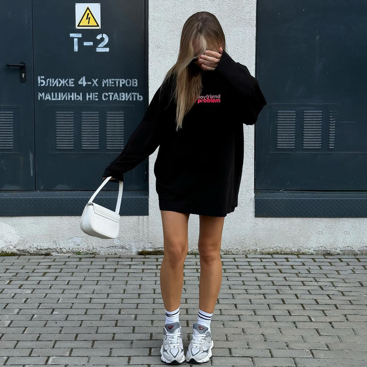 Damen Oversized Sweatshirt mit kreativem Statementprint Drune