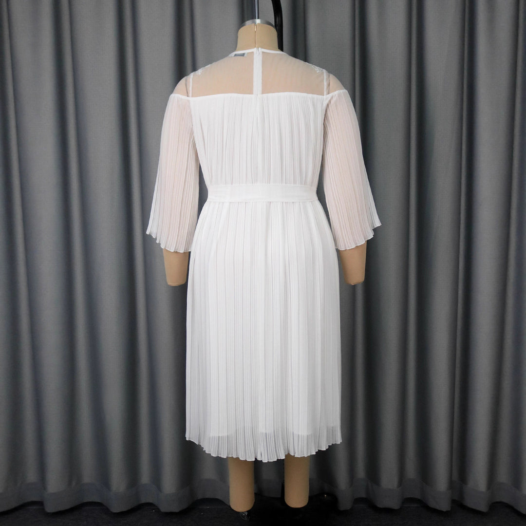 Damen festliches Faltenkleid mit Spitzenakzenten Drune