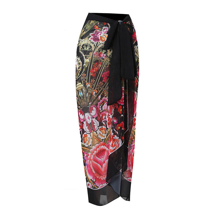 Damen Maxi-Rock mit elegantem Wickeldesign und floralem Muster Drune