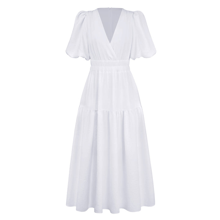 Damen Maxikleid mit puffärmeligem Design und elastischem Taillenzug Drune