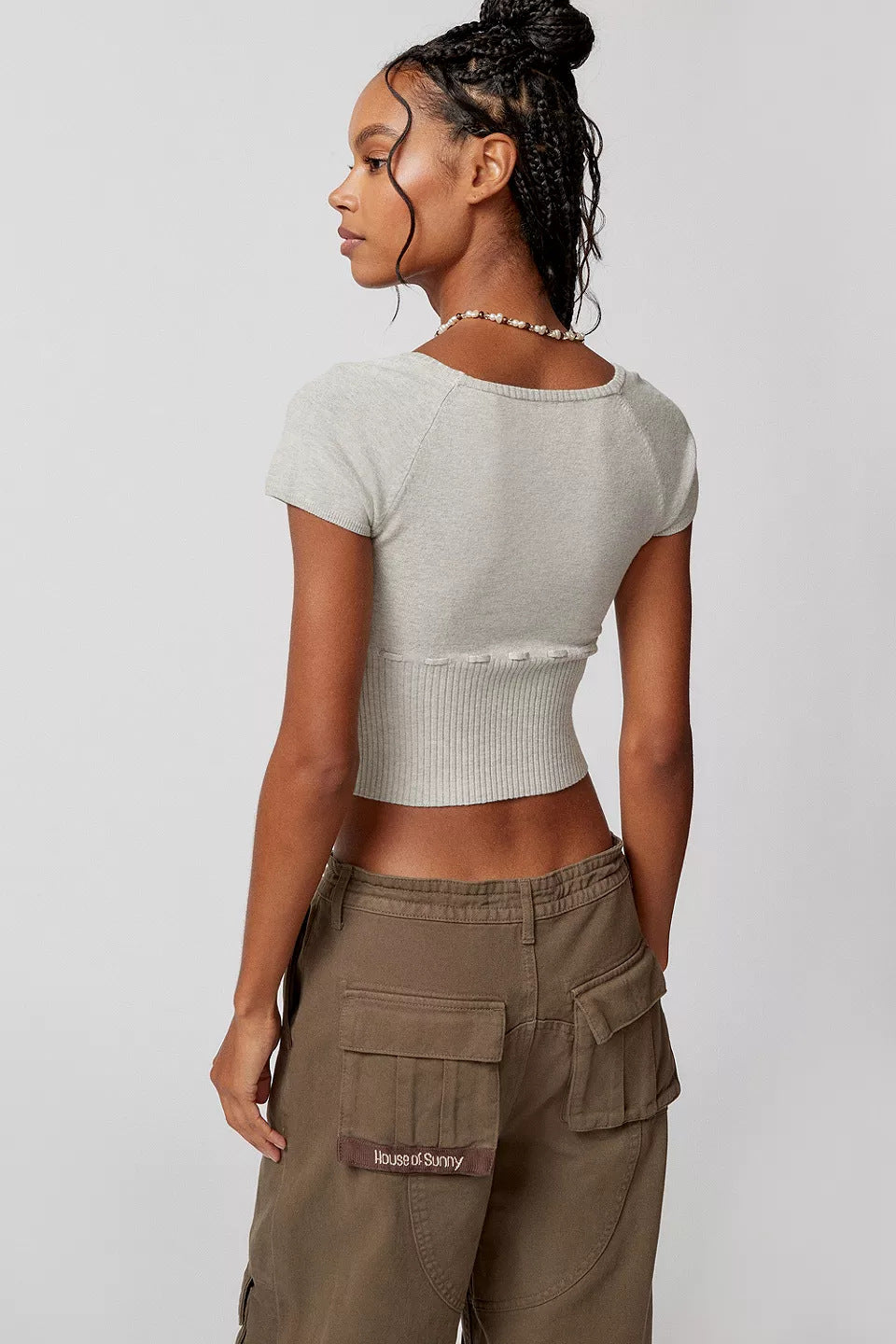 Damen Cropped Strickoberteil mit variabler Schnürung und tiefem Ausschnitt Drune