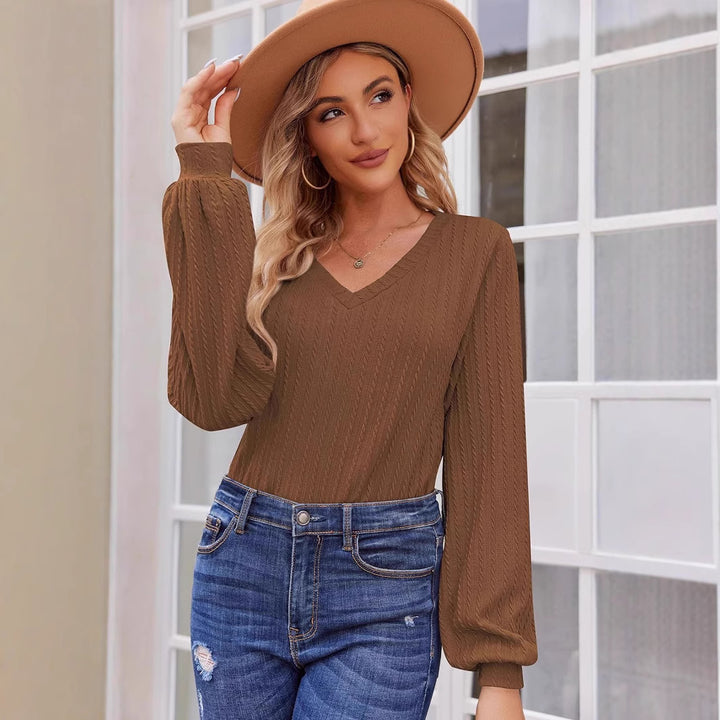 Damen Strickbluse mit feiner Rippstruktur und lässigem V-Ausschnitt Drune