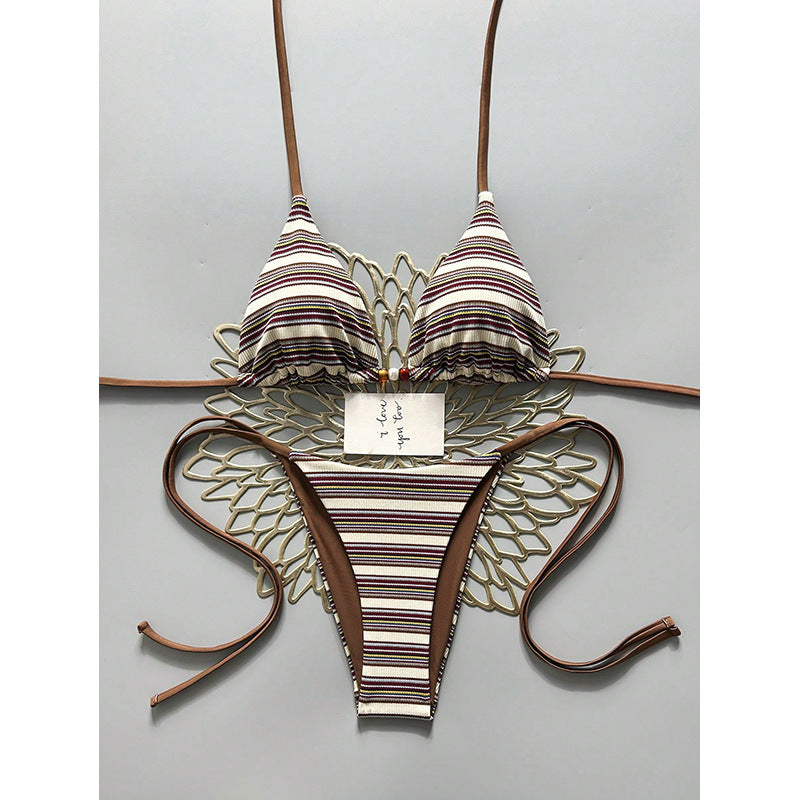 Damen Triangel-Bikini mit hohem Beinausschnitt und feinem Strukturmuster Drune