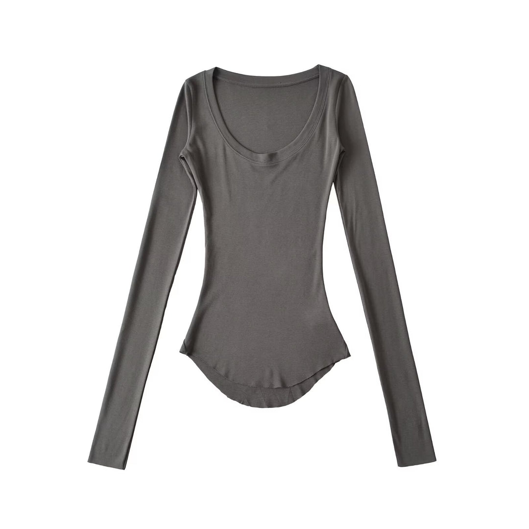 Damen Langarmshirt mit elegantem Rundhalsausschnitt und figurbetonendem Schnitt Drune