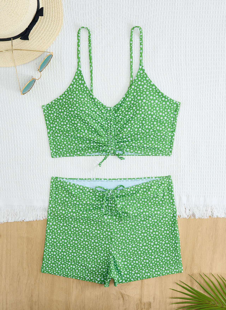 Damen Bikini mit floralem Rüschendesign und verstellbaren Trägern Drune