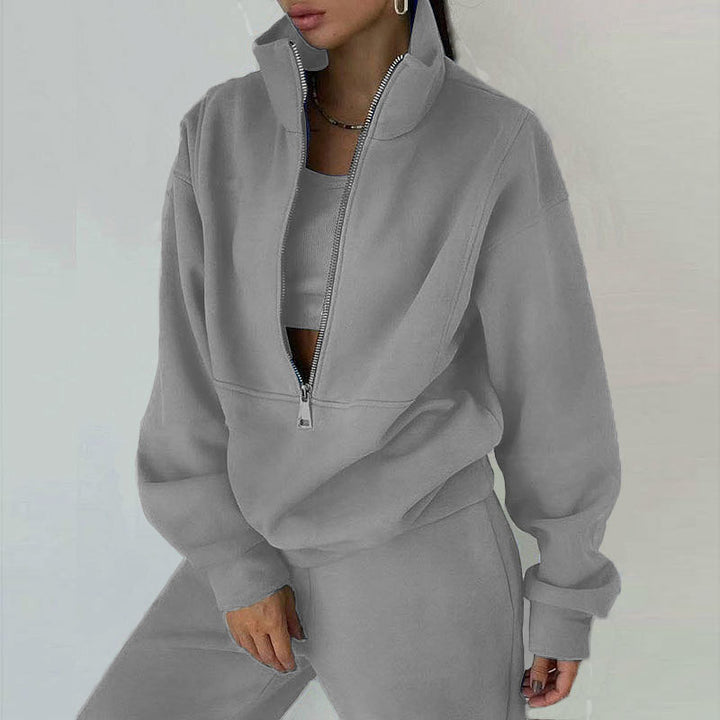Damen nan Oversize Halbzip-Sweatshirt mit hohem Stehkragen und verdeckter Kängurutasche Drune