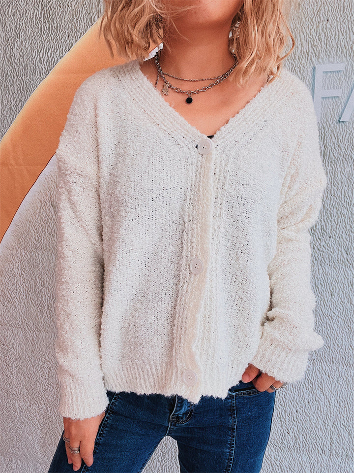 Damen gemütlicher Strickcardigan mit Knopfdetails und V-Ausschnitt Drune