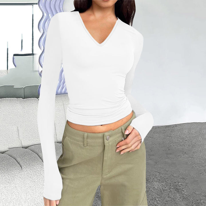 Damen Langarmshirt mit figurbetontem Schnitt und V-Ausschnitt Drune