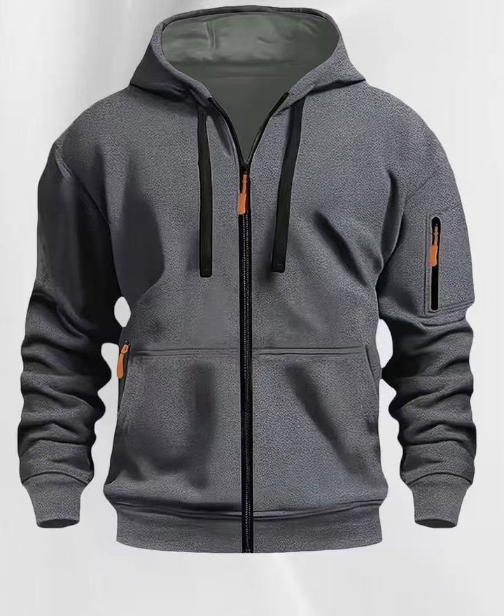 Herren nan funktionale Kapuzenjacke mit durchgehendem Reißverschluss, Ärmeltasche und elastischen Bündchen Drune