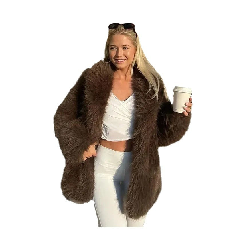 Damen Flauschige Felljacke mit weitem Schnitt Drune