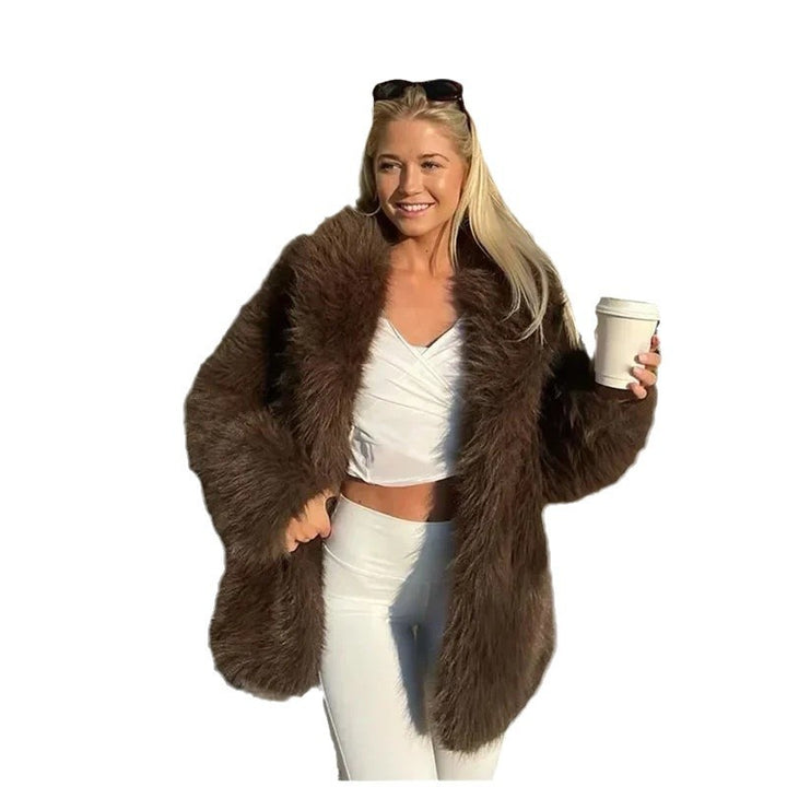 Damen Luxuriöse Kunstpelzjacke mit voluminösen Ärmeln Drune