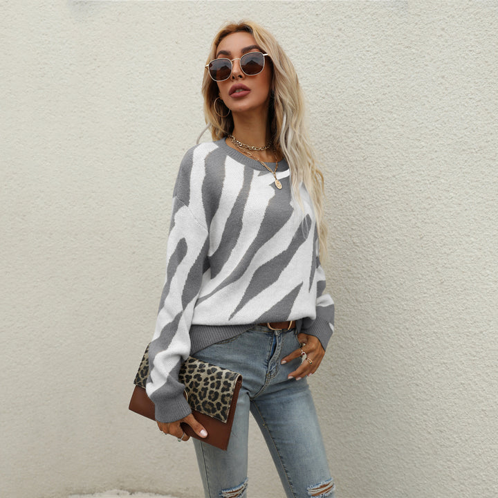 Damen modischer Strickpullover mit auffälligem Tiermuster und innovativem Schnitt Drune