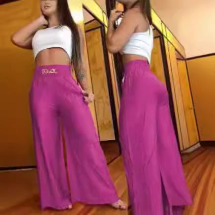 Damen Hochtaillierte Palazzo-Hose mit elastischem Bund und weiten Beine Drune