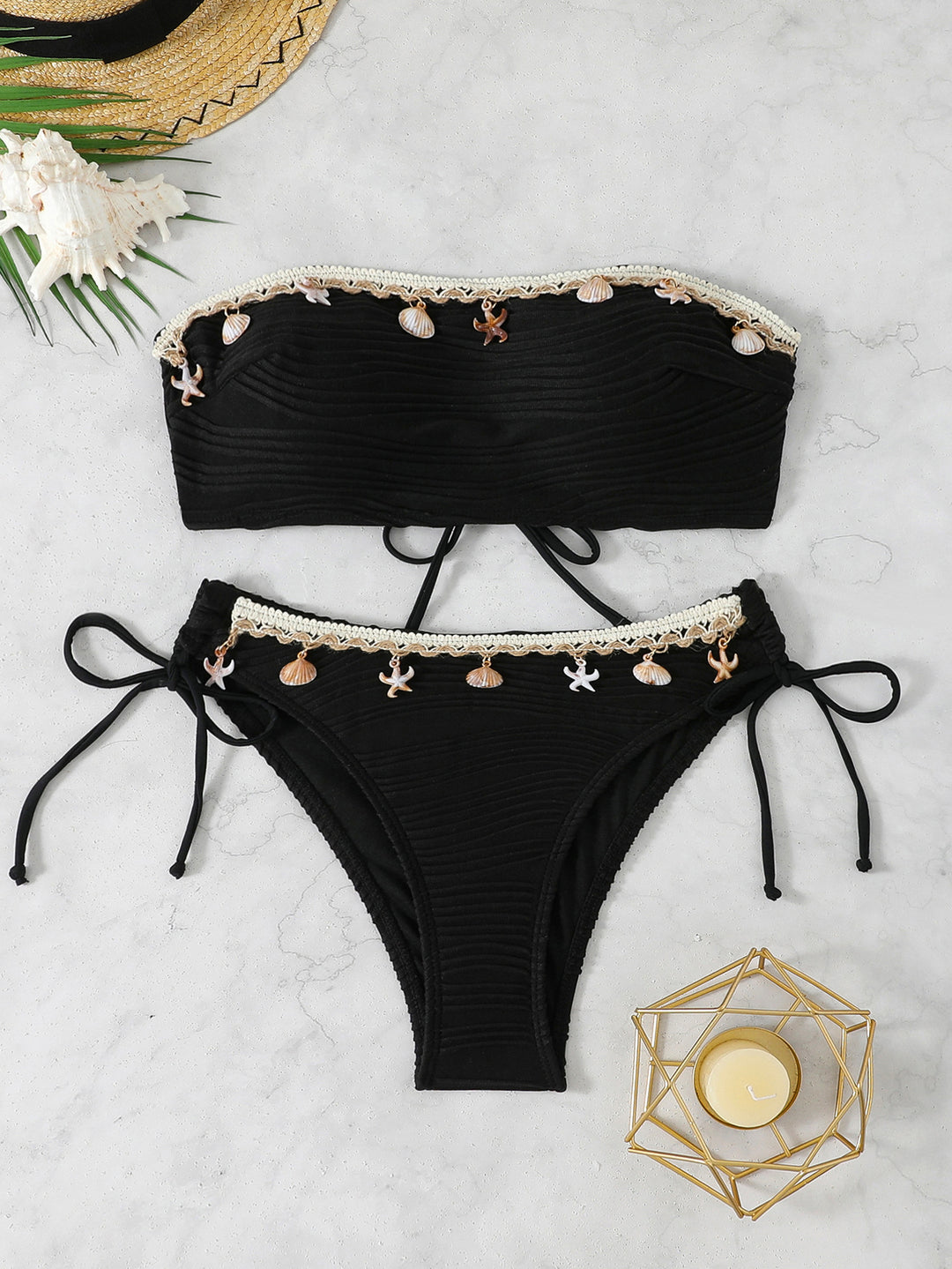 Damen Bandeau-Bikini mit einzigartiger Muschelverzierung Drune
