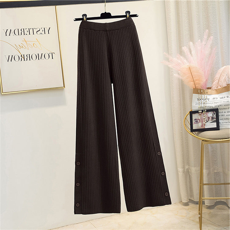 Damen Plissierter Palazzo-Hose mit Knopfdetails Drune