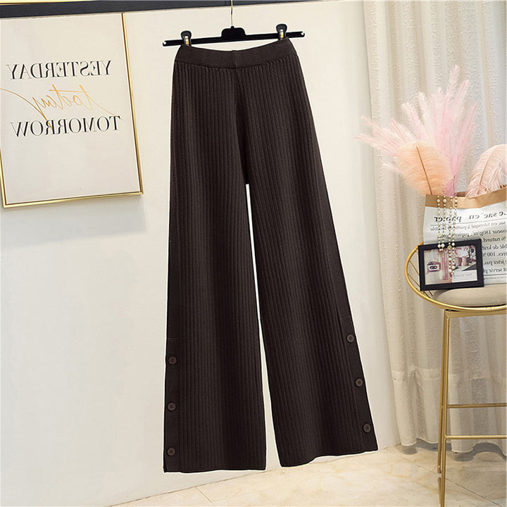 Damen Plissierter Palazzo-Hose mit Knopfdetails Drune