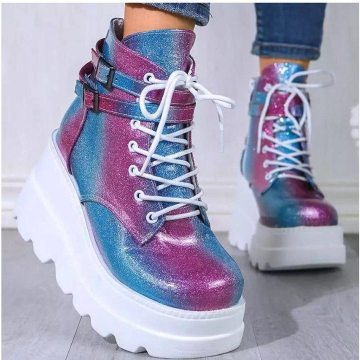 Damen Plateau-Stiefel mit modischem Schnallen-Design und praktischem Reißverschluss Drune