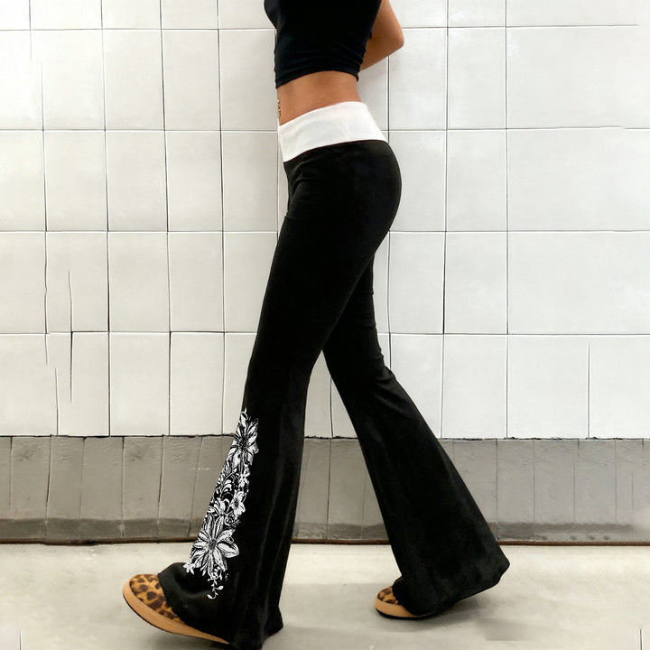 Damen Flared Yoga-Hose mit floralem Druck und hohem Bund Drune