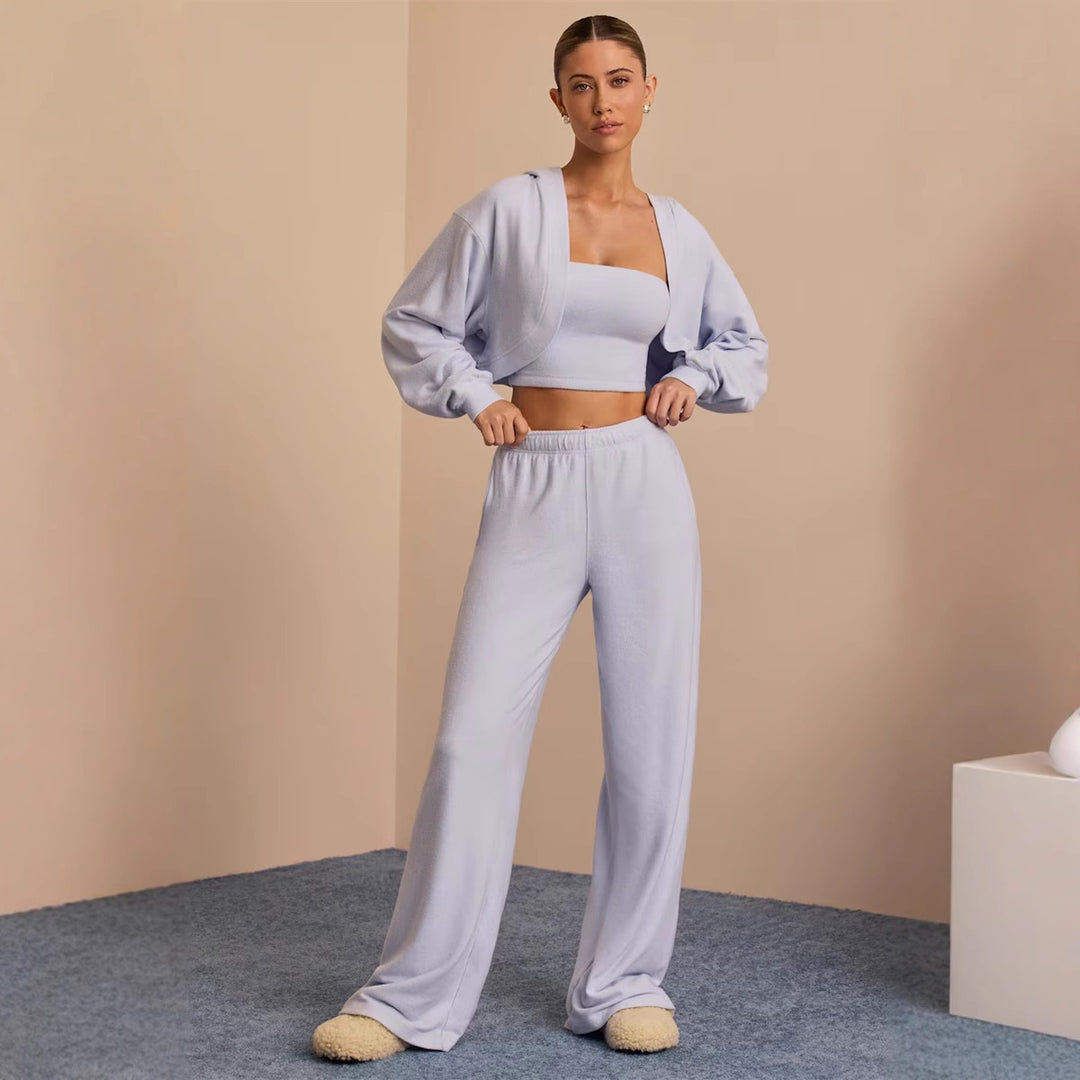 Damen gemütliches Crop-Top und weit geschnittene Hose Drune