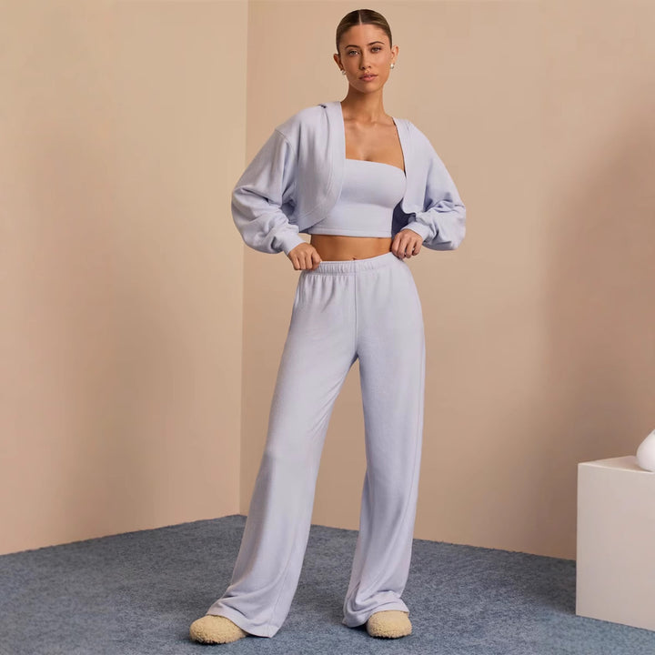 Damen gemütliches Crop-Top und weit geschnittene Hose Drune