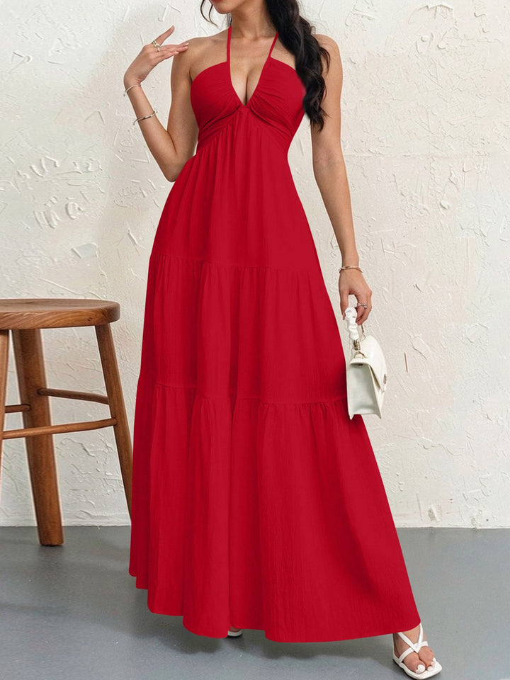 Damen Maxikleid mit tiefem V-Ausschnitt und luftiger Silhouette Drune