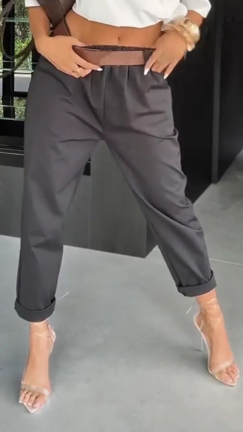 Damen moderne Chinohose mit elastischem Bund und weitem Bein Drune