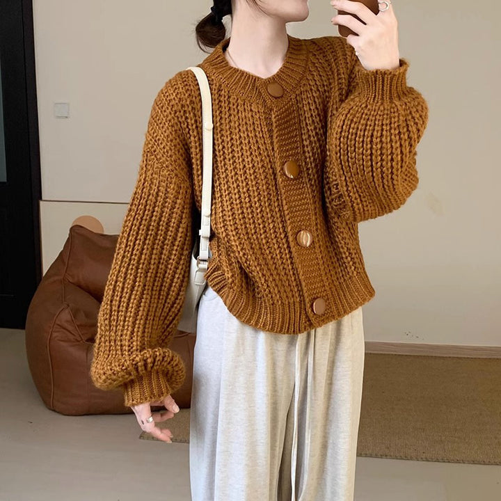 Damen Grobstrickjacke mit großen Knöpfen und lässigem Schnitt Drune