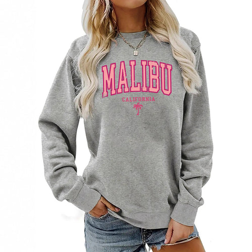 Damen Sweatshirt mit beschwingtem Malibu Schriftzug und lässigem Schnitt Drune