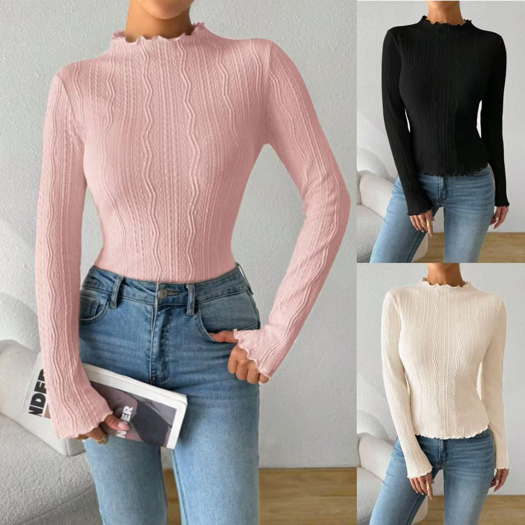 Damen Elegantes Langarmshirt mit strukturiertem Design und Rüschen Drune