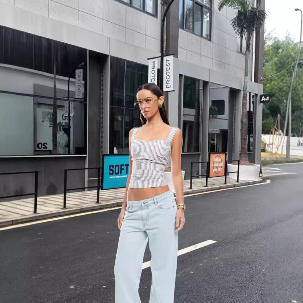 Damen Elegantes Oberteil mit schmalen Trägern und gestreiftem Design Drune