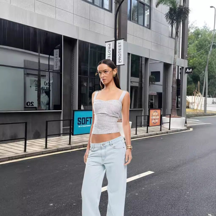 Damen Elegantes Oberteil mit schmalen Trägern und gestreiftem Design Drune