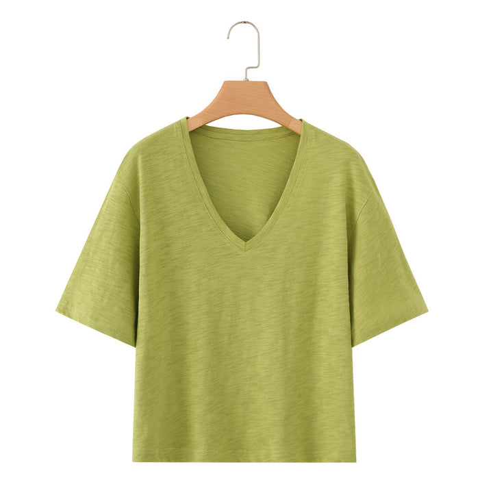 Damen lässiges T-Shirt mit V-Ausschnitt und luftiger Passform Drune