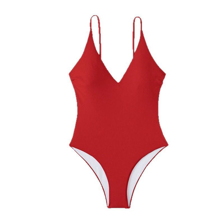 Damen Einteiliger Badeanzug mit tiefem V-Ausschnitt und feinem Rippdesign Drune