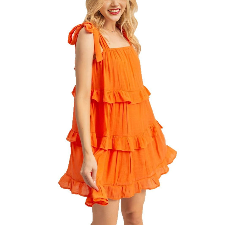 Damen lässiges Sommerkleid mit Rüschendetails und verstellbaren Trägern Drune