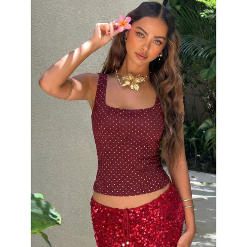 Damen Polka-Dot Top mit schmalem Schnitt und quadratischem Ausschnitt Drune