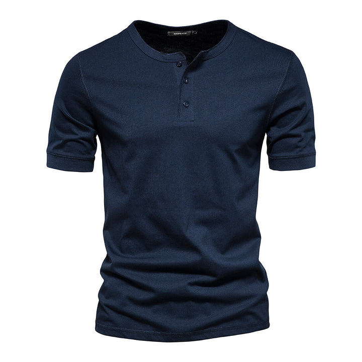 Herren nan schmal geschnittenes Kurzarmshirt mit kurzer Knopfleiste und geripptem Kragen aus Baumwollmix Drune
