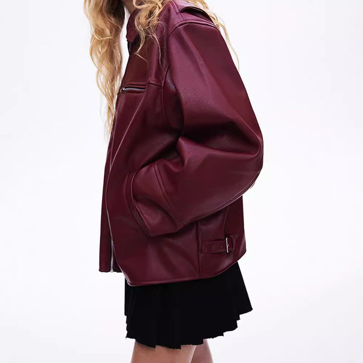 Damen modische Kunstlederjacke mit elastischem Saum und modernem Schnitt Drune