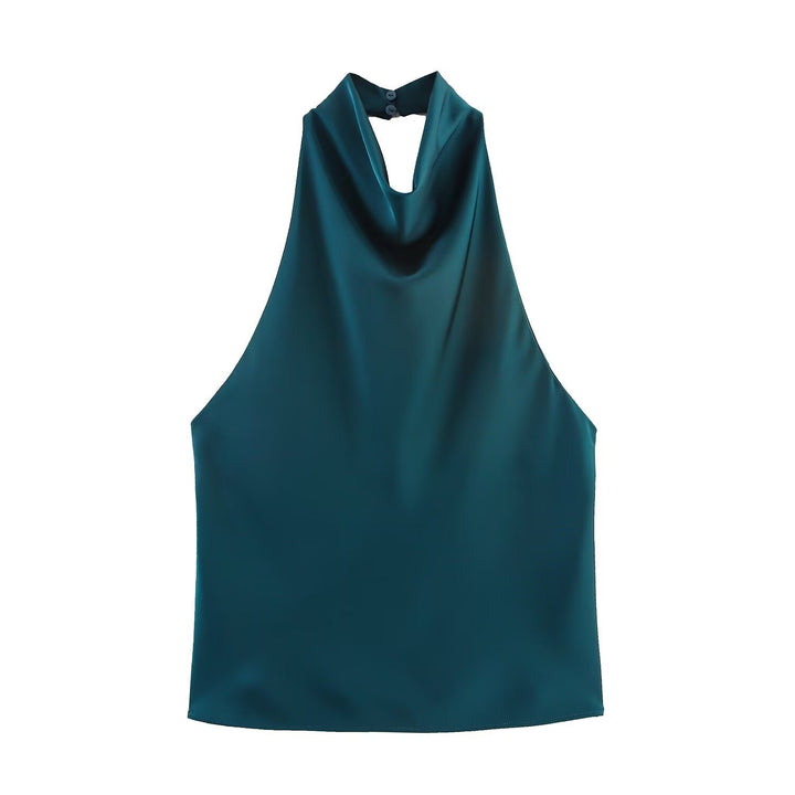 Damen elegantes Haltertop mit fließendem Schnitt und dekorativen Details Drune