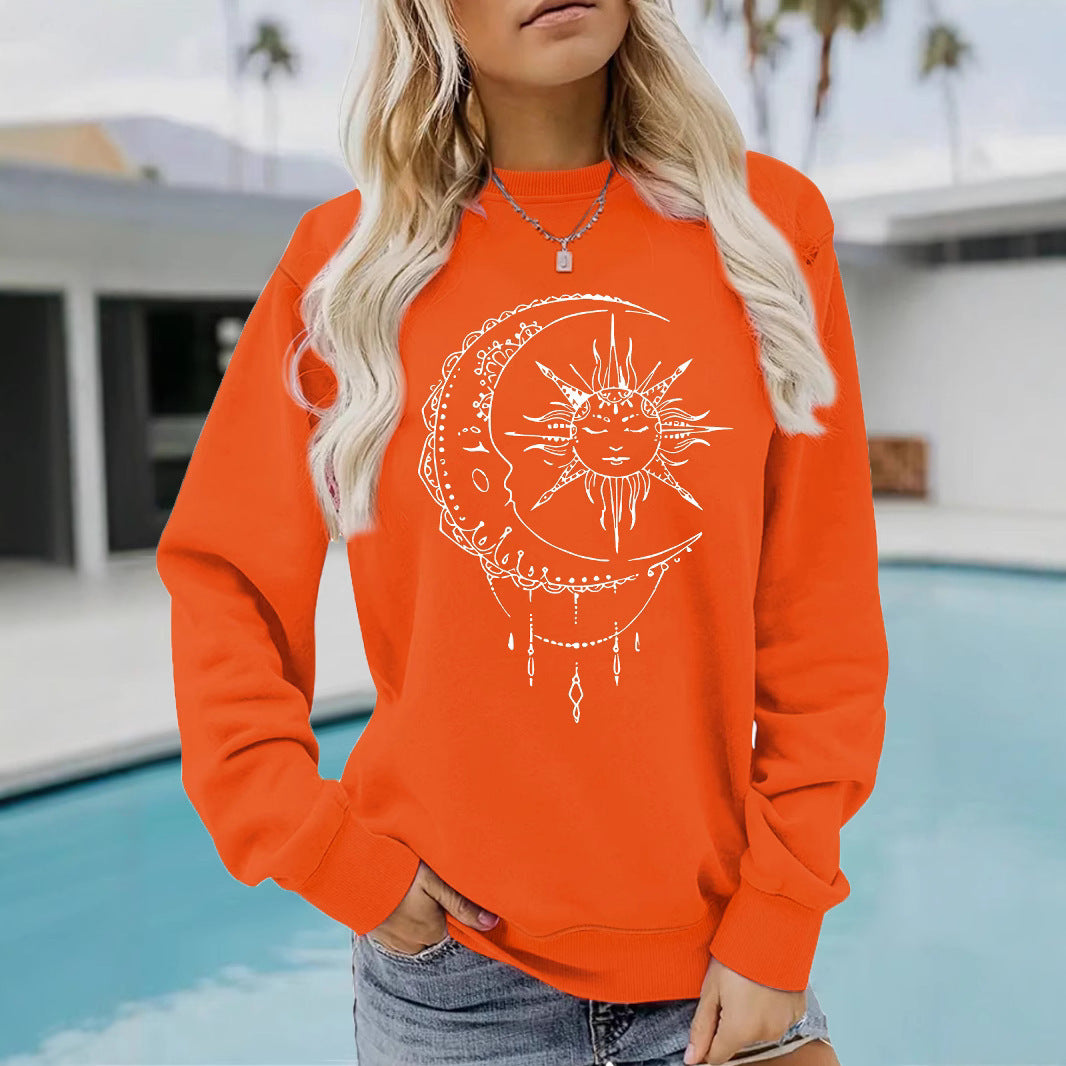 Damen Sweatshirt mit künstlerischem Sonnen- und Mondmotiv Drune