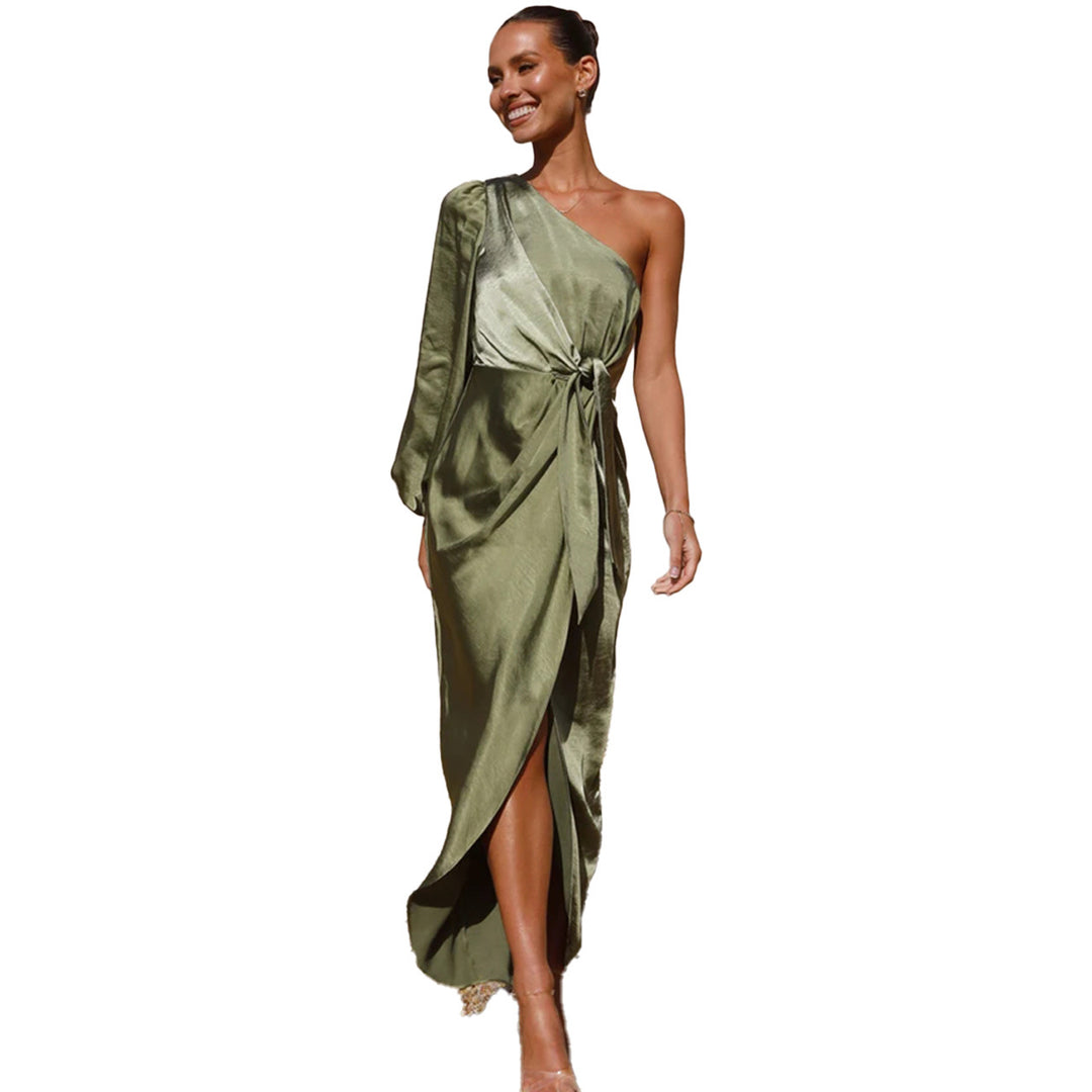 Damen Wickelkleid mit asymmetrischem Design und elegantem Taillengürtel Drune