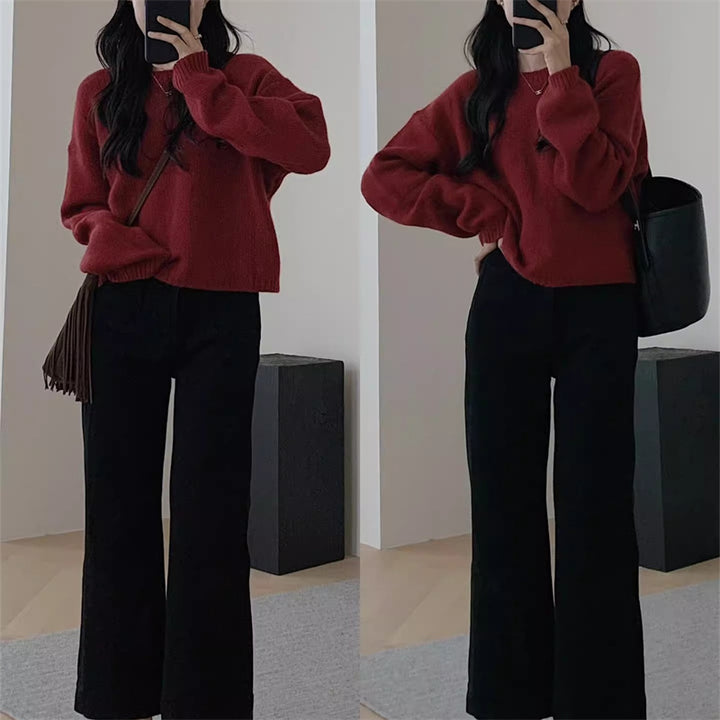Damen lässiger Strickpullover mit weiter Passform und überschnittenen Schultern Drune